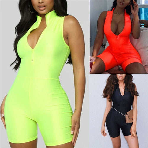 hirigin 2019 Women Clubwear Deep V-neck Low Cut Jumpsuit Playsuit Sleeveless Bodycon Slim Outwear Sport Romper Beachwear Shorts