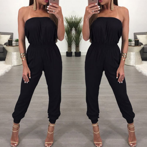 Womens Bandage Evening Party Playsuit Ladies Romper Long Jumpsuit Women Ladies Femal Solid Off Shoulder Jumpsuits Size 6 -16