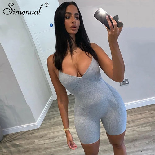 Simenual V Neck Strap Sleeveless Basic Casual Women Playsuits Sporty Workout Active Wear Fashion 2020 Solid Skinny Rompers Slim