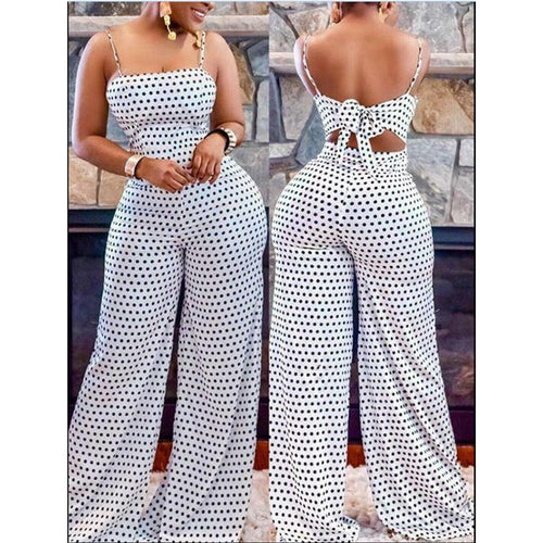 New arrival Women's Strap Sleeveless Jumpsuit Polka Dot Wide Leg Romper Ladies Casual Slim Playsuit Holiday Party Wear Summer