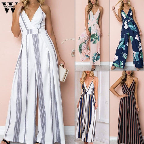 Womail bodysuit Women Summer Sleeveless Strip Jumpsuit Print Strappy Holiday Long Playsuits Trouser Fashion 2019 f28