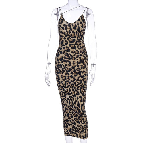 HAOYUAN Sexy Leopard Snake Print Spaghetti Strap Bodycon Midi Dress Women 2020 Summer Fashion Vestidos Night Party Club Dresses