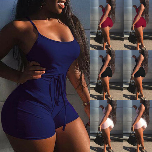 2019 Women Short Sling High Waist Jumpsuit Beach Playsuit  Party Club  Sexy Summer Soild Sleeveless Bangdage Backless Rompers