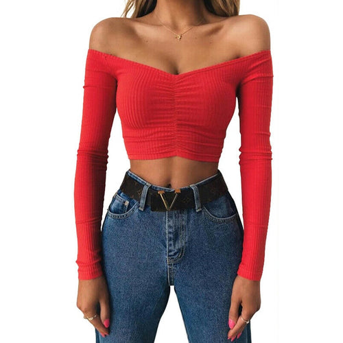 Fashion Women Casual Off shoulder Crop Top Bandage Slim Tank V neck Ladies tunique femme Elegant Dames Party Club Tee Streetwear