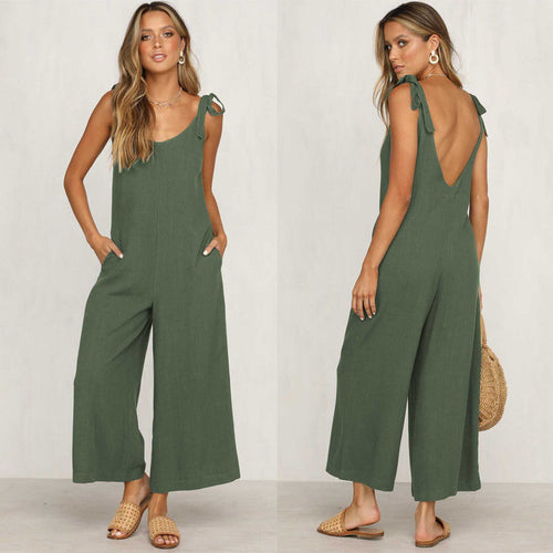 Rompers 2019 Summer new Women Casual Loose Linen Cotton Jumpsuit Sleeveless Backless Playsuit Trousers Overalls