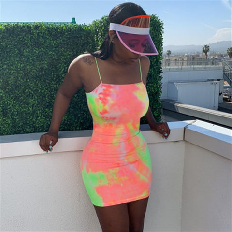 Hugcitar tie dye slip backless sexy 2019 summer autumn women fashion high waist slim party elegant bodycon midi dress