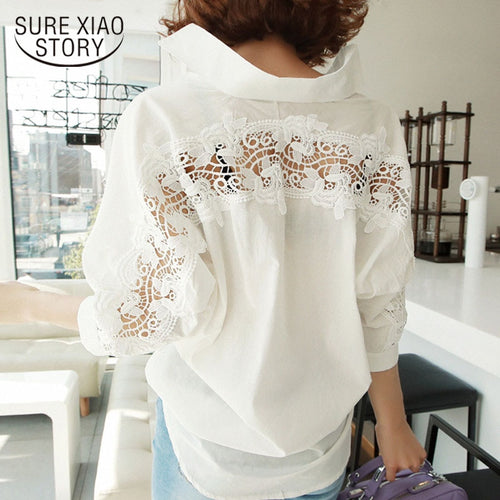 fashion women tops Summer 2020 backless sexy Hollow Out Lace Blouse Shirt Ladies casual Loose White office blouse women 1310 40