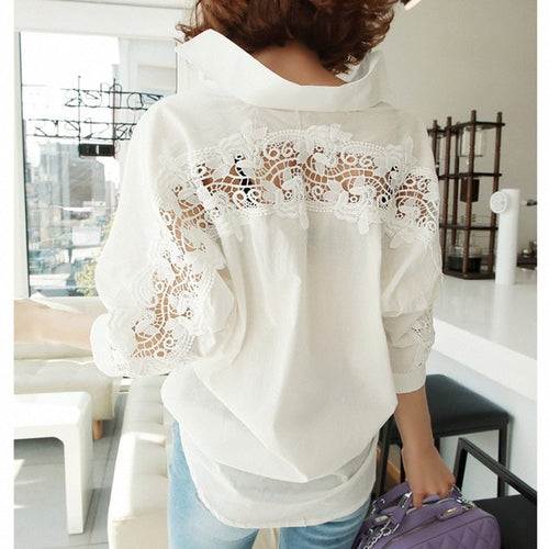 fashion women tops Summer 2020 backless sexy Hollow Out Lace Blouse Shirt Ladies casual Loose White office blouse women 1310 40