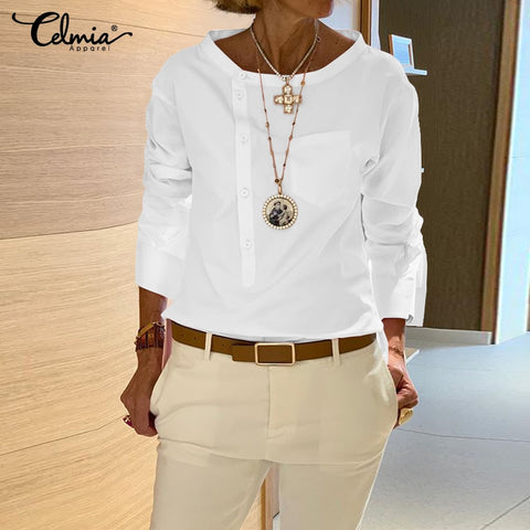 Elegant White Blouse Shirt Women's Long Sleeve Buttton Fashion Woman Blouses 2020 Womens Tops and Blouses Solid Spring Tops